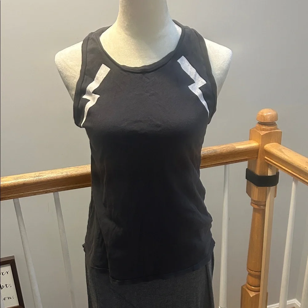 Michael Lauren Black Muscle Tee with White Lightning Bolts - Picture 1 of 5
